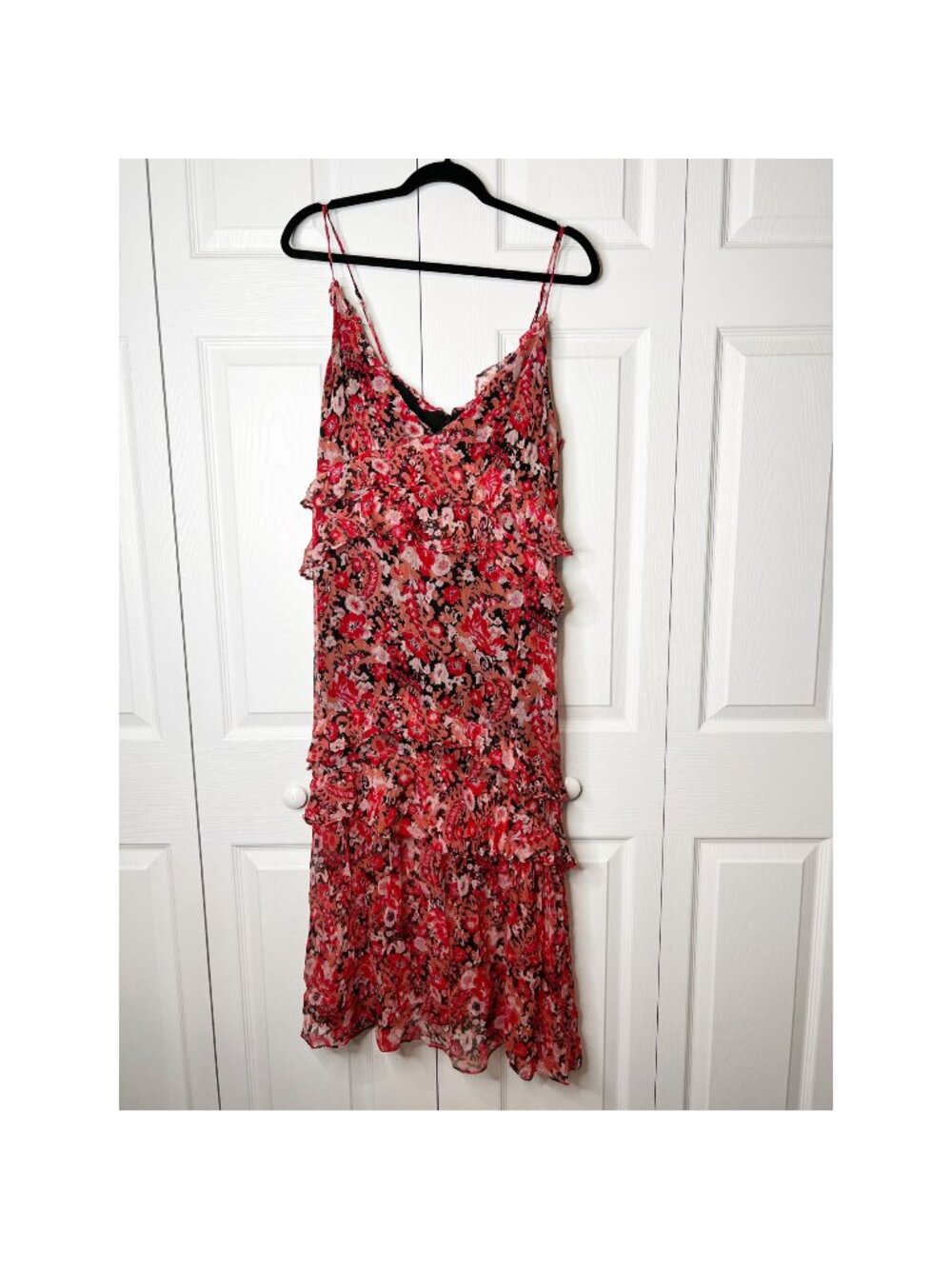 Stevie May No Such Thing Red Floral Print Ruffle Midi Dress Women's Size X-Large